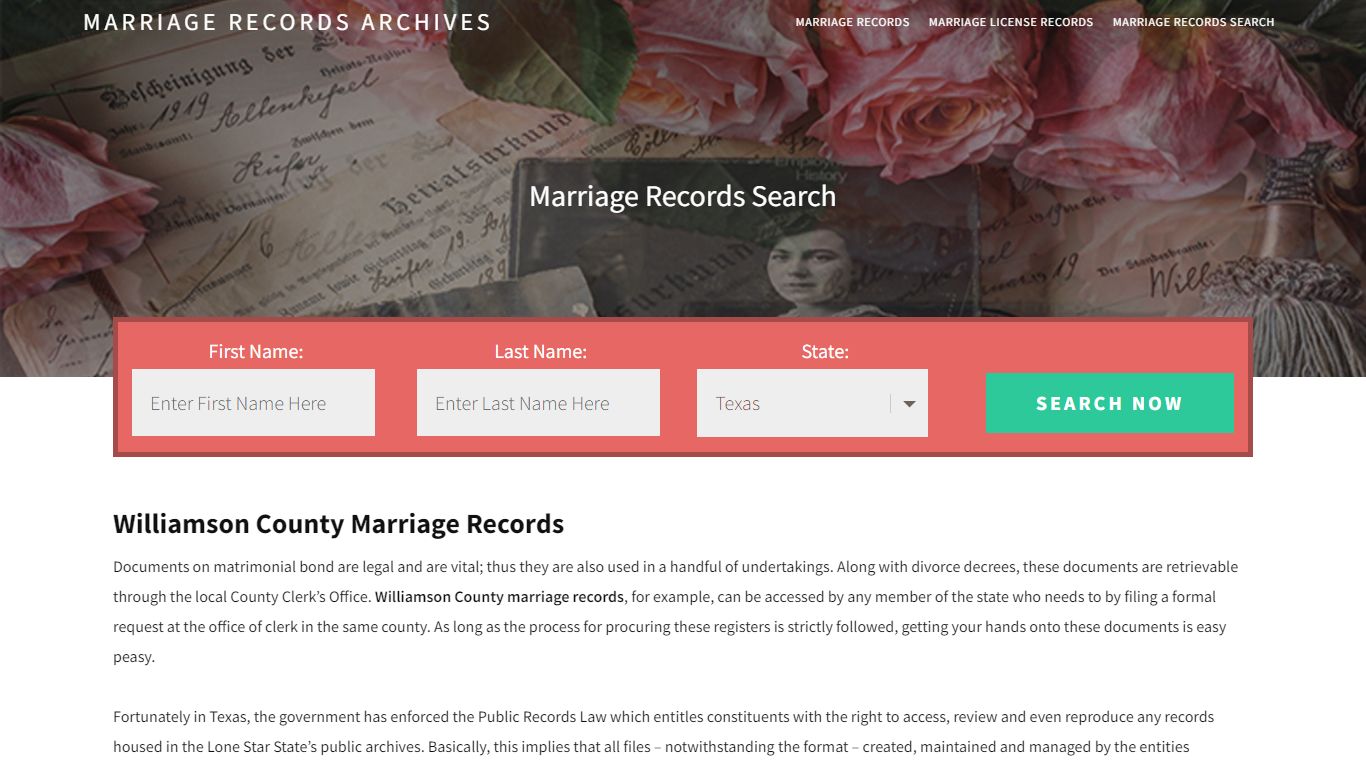 Williamson County Marriage Records | Enter Name and Search